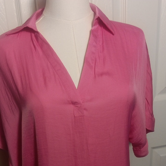 Naked Zebra Bubble Gum Punk High-low Collared Satin Blouse - Small - Picture 5 of 12
